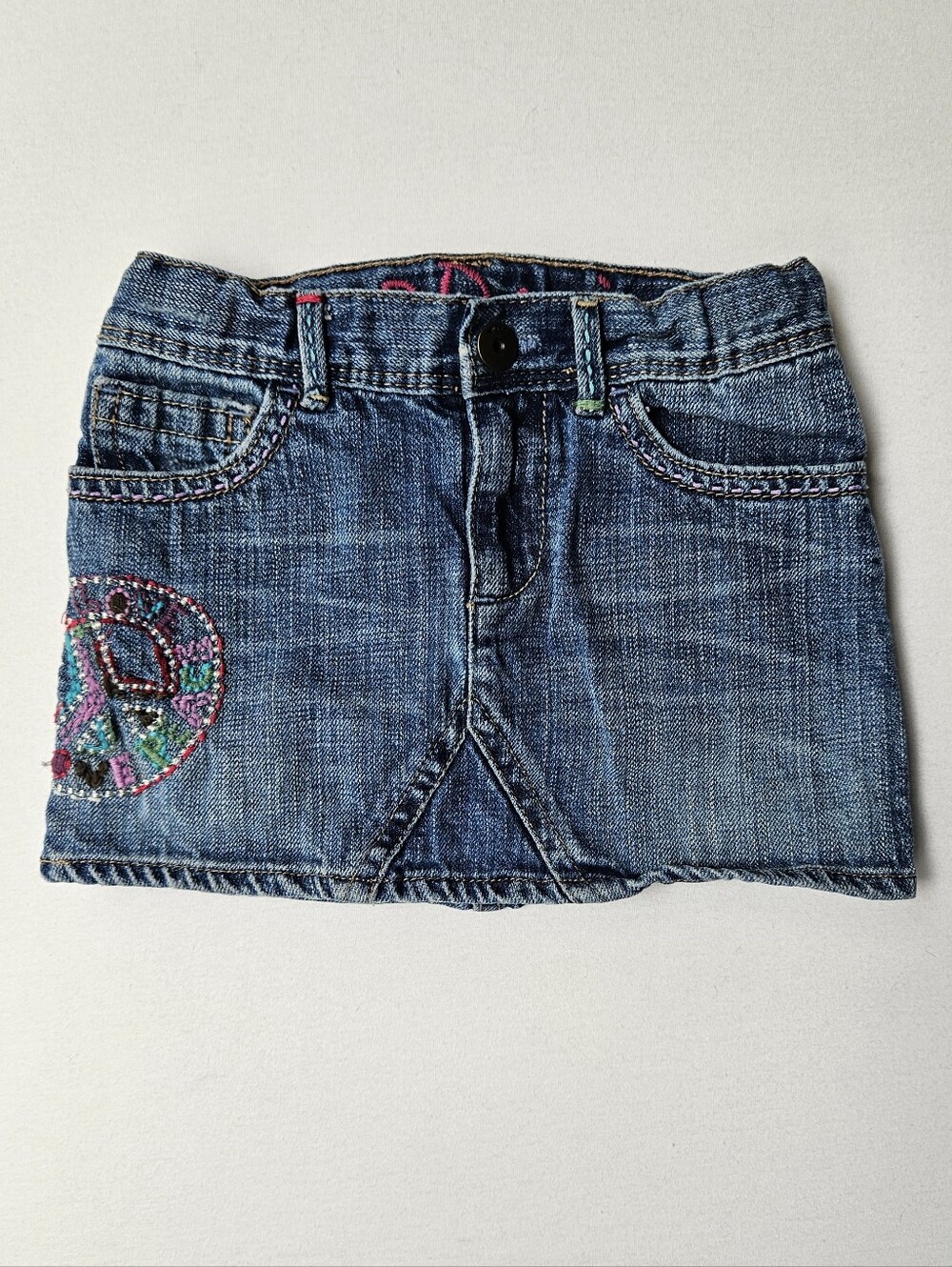 Baby Gap 3T Denim Mini Skirt | Almost Vintage Peace Embroidered Skirt